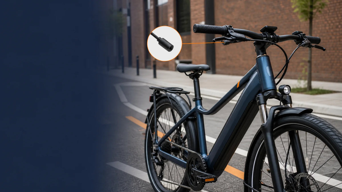 Commuter e-bike with a safely disconnected throttle cable on a UK cycle lane