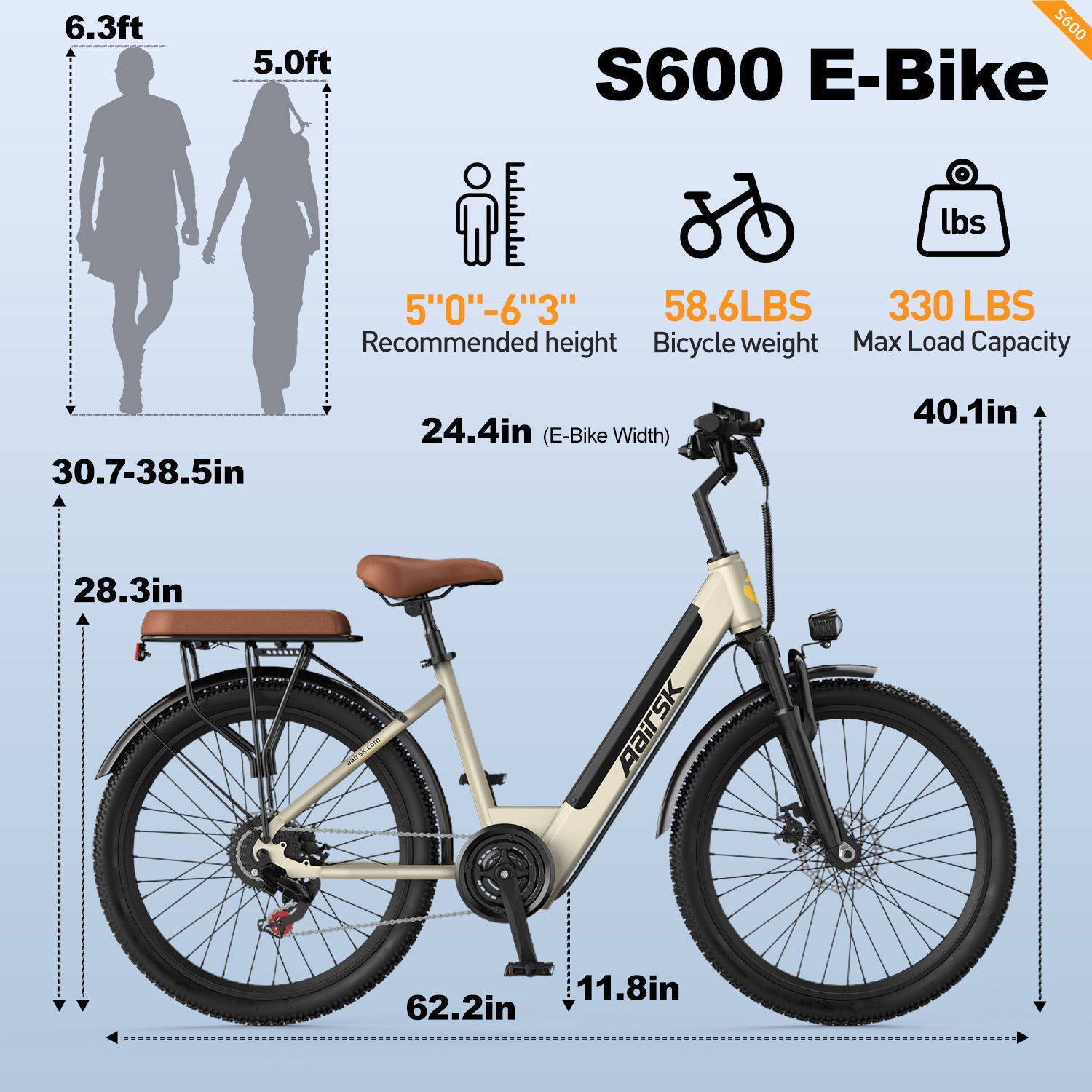 Aairsk S600 Electric Bike - Removable Battery
