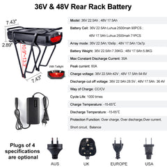 Best 36V–52V Rear Rack e-Bike Battery 17.5Ah–22.5Ah Panasonic Cells | Professional e-Bike Kit Battery for Bafang Mid Drive & Hub Motors | High-Performance Lithium Battery with Smart BMS