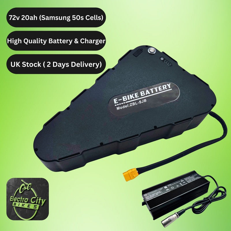 Best 72V 20Ah Triangle e-Bike Battery Samsung 21700 50S Cells | 60A BMS High-Torque 3000W Electric Bike Battery | Premium e-Bike Battery for High-Power Bespoke Builds