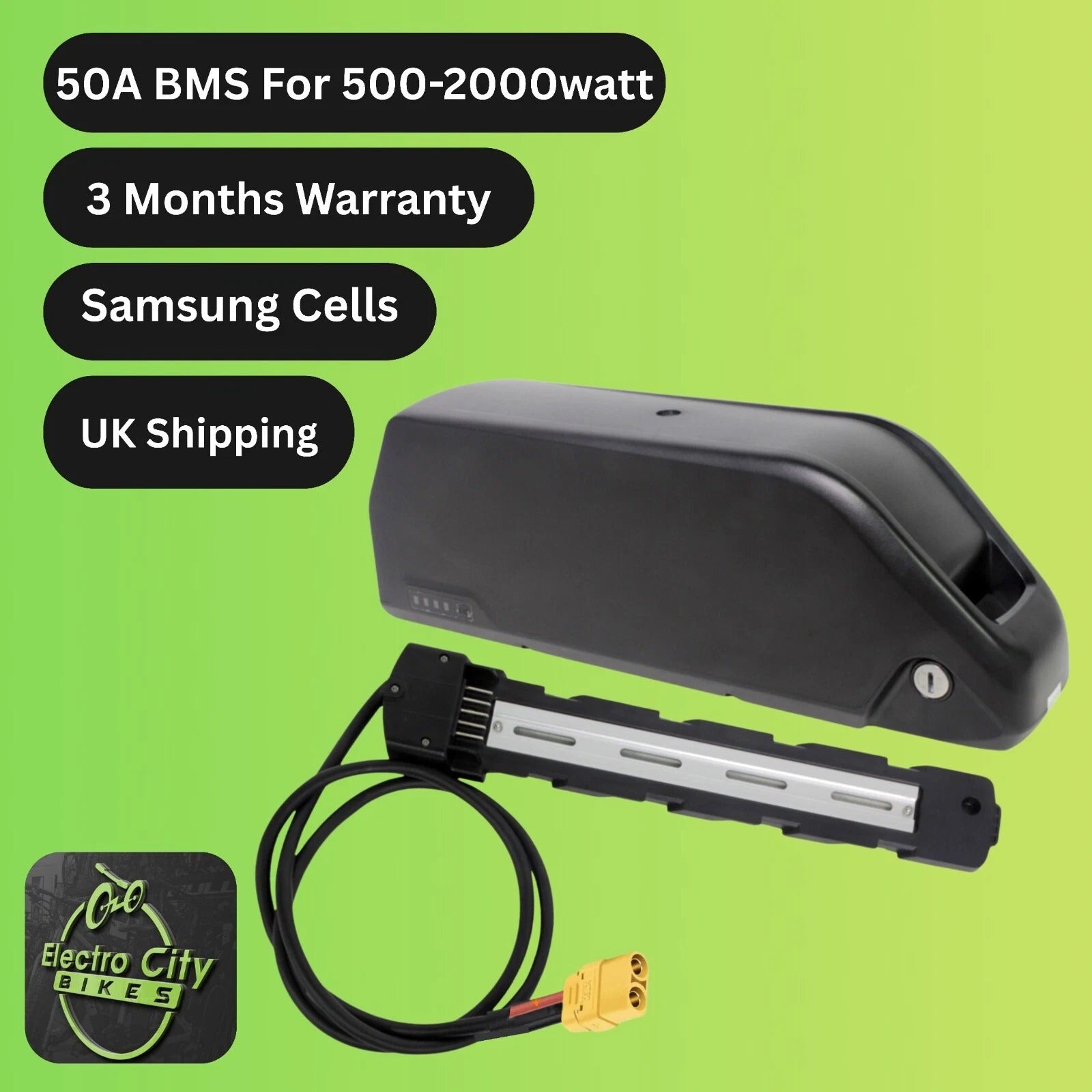 Samsung 52V 20Ah e-Bike Battery 50A BMS | 21700 50S Cells & 4-Slot Base for 2000W Electric Bicycle | High-Torque e-Bike Battery with XT-90S Anti-Spark Connector